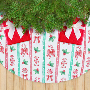 Strickfarbene Süßleinen + Pfefferminzbonbons Polyester Weihnachtsbaumdecke