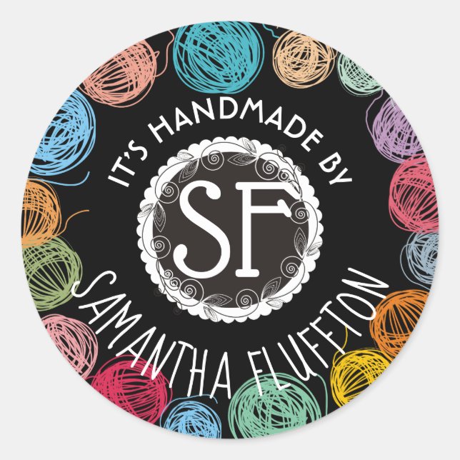 Strickfaser aus Spinnfäden, handgefertigt mit Lieb Runder Aufkleber (Vorderseite)
