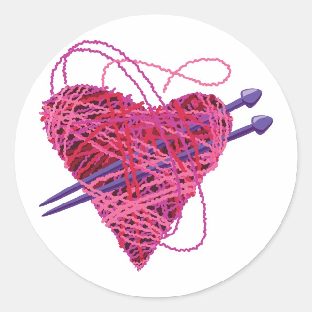 Strickherz Runder Aufkleber (Vorderseite)