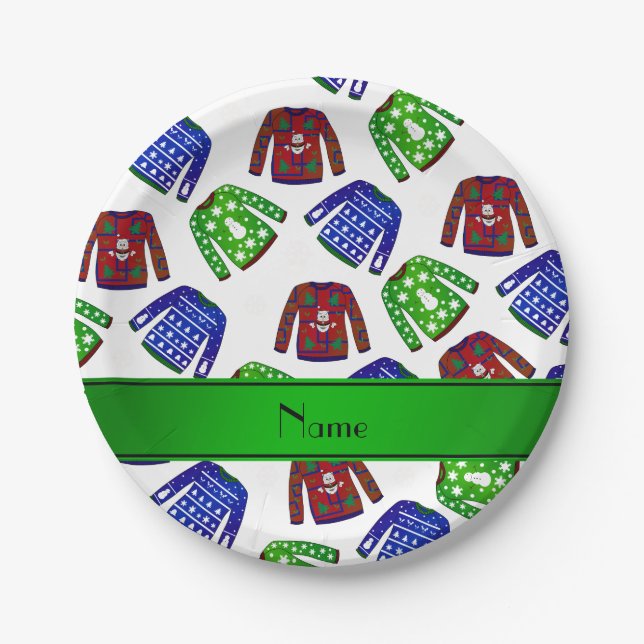 Strickjackemuster des individuellen Namens weißes Pappteller (Vorderseite)