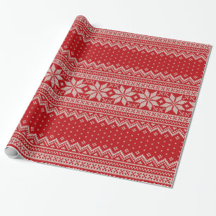 Strickmuster für Weihnachtspullover - ROT Geschenkpapier