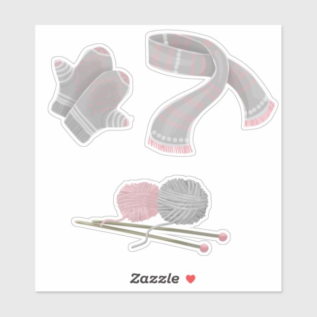 Stricknadeln mit Schals Aufkleber (Blatt)