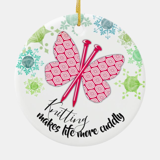 Stricknadelschmetterlingsgarn Weihnachtsverzierung Keramik Ornament (Hinten)