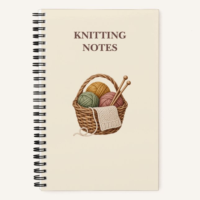 Stricknotizen Gemütlicher Garnkorb Notizbuch (Vorderseite)
