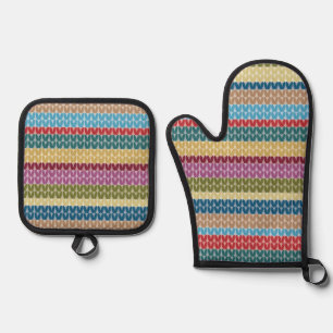Strickstichstreifen Ofenhandschuh & Topflappen-Set