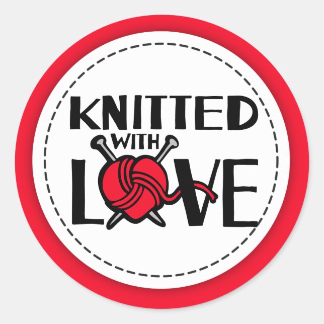 Stricksticker aus Liebe, Rot-Wolle Runder Aufkleber (Vorderseite)