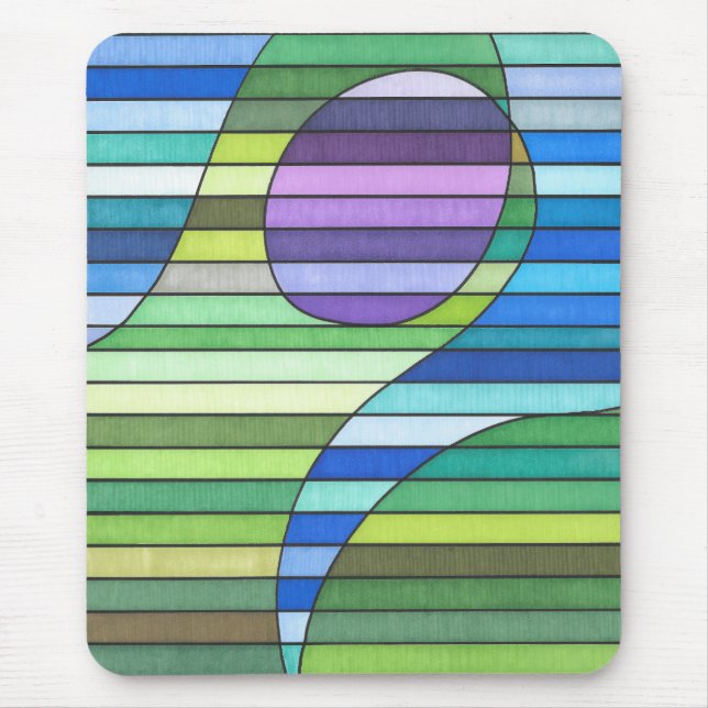 Strickte Abstrakte grüne Wellen und Lila Kreis Mousepad (Vorne)