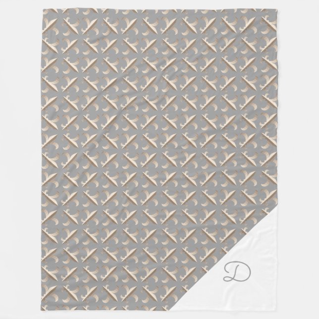 Strickte Lilie Muster Mit Monogramm Fleecedecke (Vorderseite)