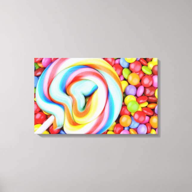 Strickte Lollipop und farbenfrohe Smarties Leinwanddruck (Vorderseite)