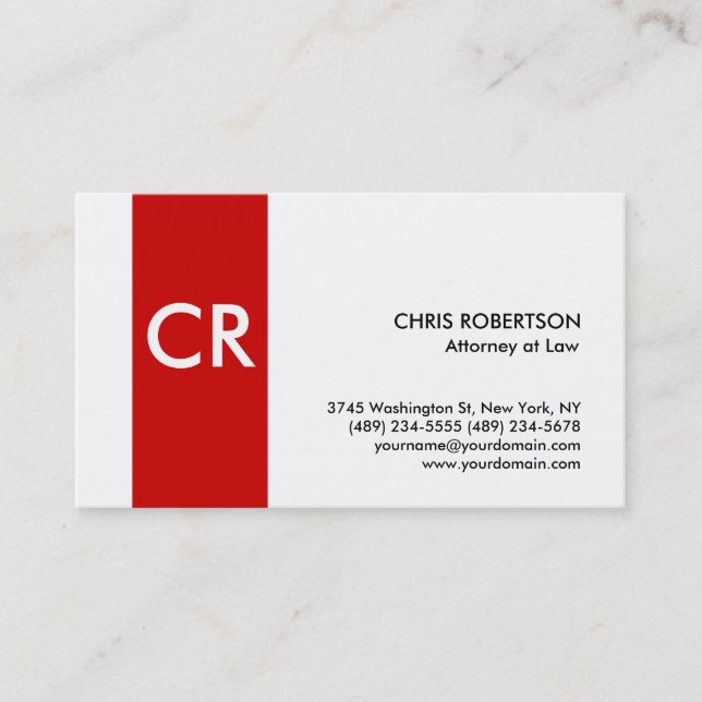 Strickte Monogram White Red Standard Business Card Visitenkarte (Vorderseite)