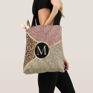 Strickte Rose Gold Glitzer Leopard Monogramm Tasche