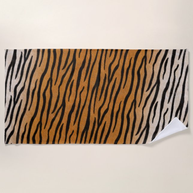 Strickte Tiger Fur realistische exotische Tierausd Strandtuch (Vorderseite)