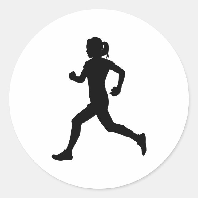 Stride in Grace: Marathon-Silhouette für Frauen Runder Aufkleber (Vorderseite)