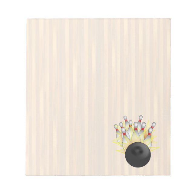 STRIKE! Bowlingball und Buttone Notizblock (Vorderseite)