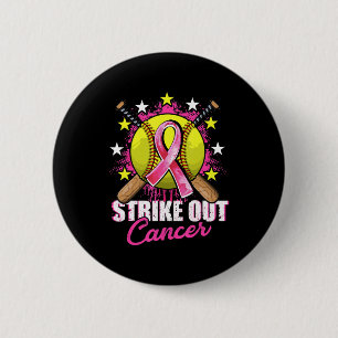 Strike Out Breast Cancer Awareness Day Pink Ribbon Button