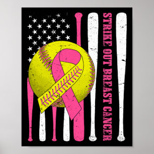 Strike Out Brustkrebs Softll Amerikanische Flagge Poster
