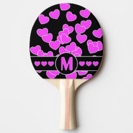 Strikende rosa Herzen auf Schwarz / Weiß, Monogram Tischtennis Schläger