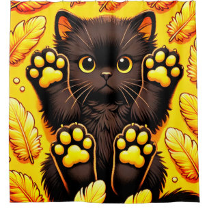 Strikende schwarze Katzenillustration Duschvorhang