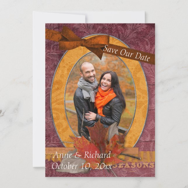 Strikendes Foto der Hochzeit im Herbst Save the Da Date (Vorderseite)