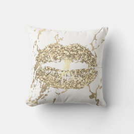 Strikes Gold Glitzer Kiss Lips Makeup Weißer Marmo Kissen