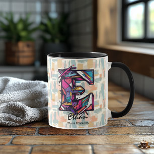 Striking Geometric Monogramm Tasse - E für Ethan