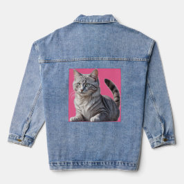 Striking Gray Tabby Cat with Green Eyes Jeansjacke