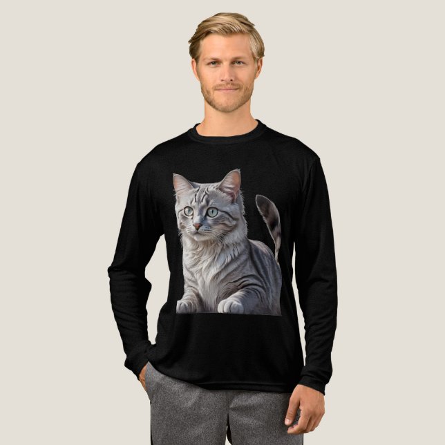 Striking Gray Tabby Cat with Green Eyes Tri-Blend Shirt (Volle Vorderseite)