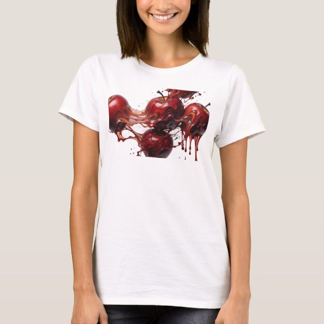 Striking rote abstrakte Apfelmode T-Shirt (Vorderseite)