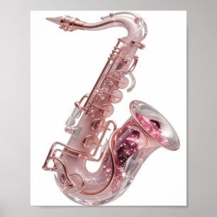 Striking Silber ROSE GOLD SAXOPHONE Künstlerisches Poster