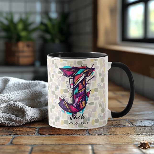 Strikte geometrische Monogramm-Tasse - J für Jack Tasse (Von Creator hochgeladen)