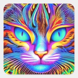 Strikter Tee Augen farbenfrohe Ai generierte Katze Quadratischer Aufkleber