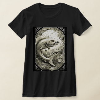 Striktes Crimson-Design | Roter Fisch Grau Schwarz T-Shirt
