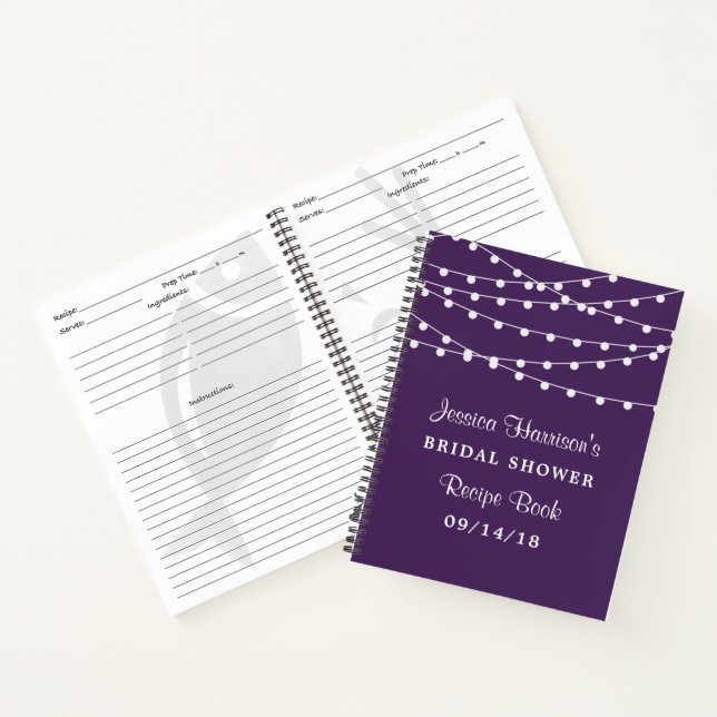 String-Leuchten auf Lila Brautparty Rezept Notizbuch (Innenseite)