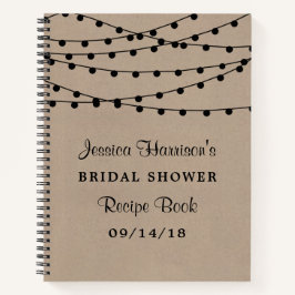 String-Leuchten auf rustikalem Kraft-Brautparty-Re Notizbuch