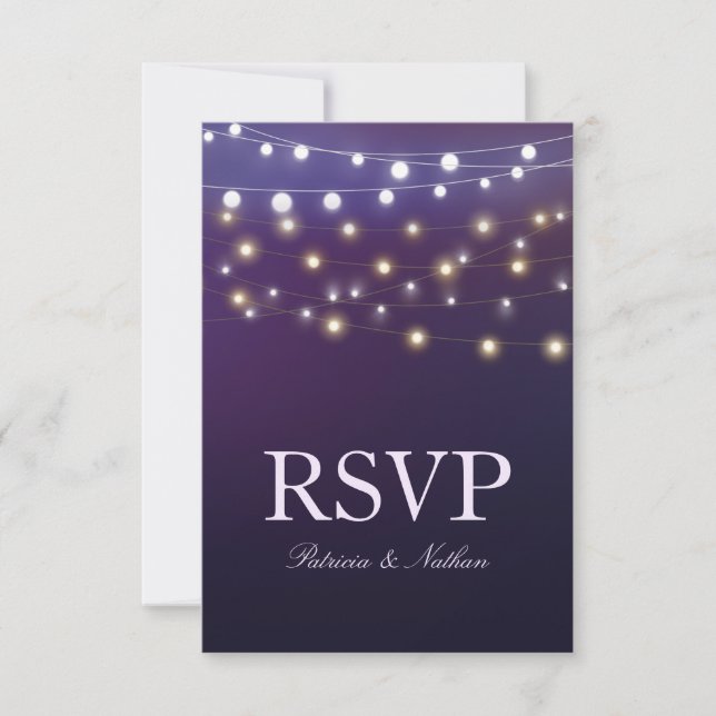 String Light Abend Wedding RSVP Karte (Vorderseite)