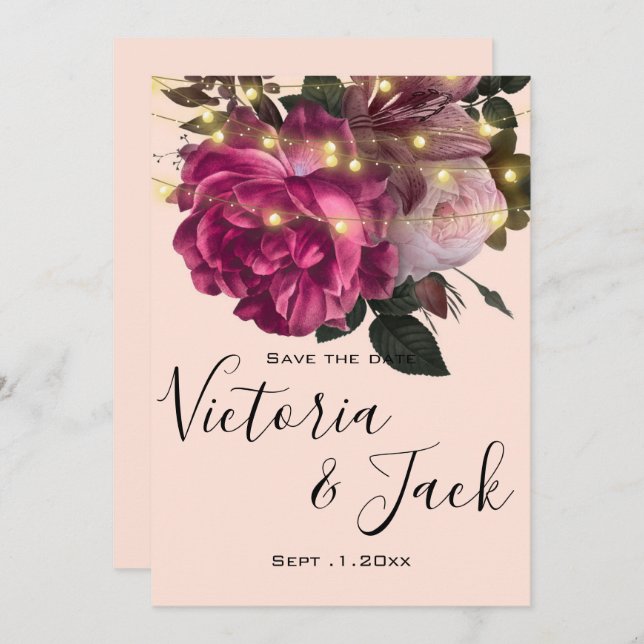 String light Burgundy Blume speichern Daten Einladung (Vorne/Hinten)