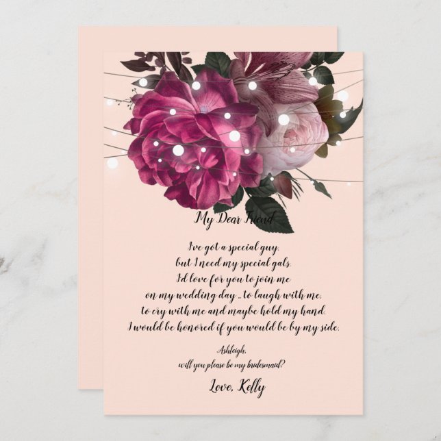 String light Burgundy wird meine Bridesmaid Einladung (Vorne/Hinten)