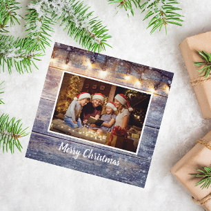 String Light Rustic Wood Foto Holiday Card Feiertagskarte