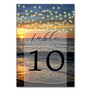 String Light Sunset Beach Hochzeit Tischnummer