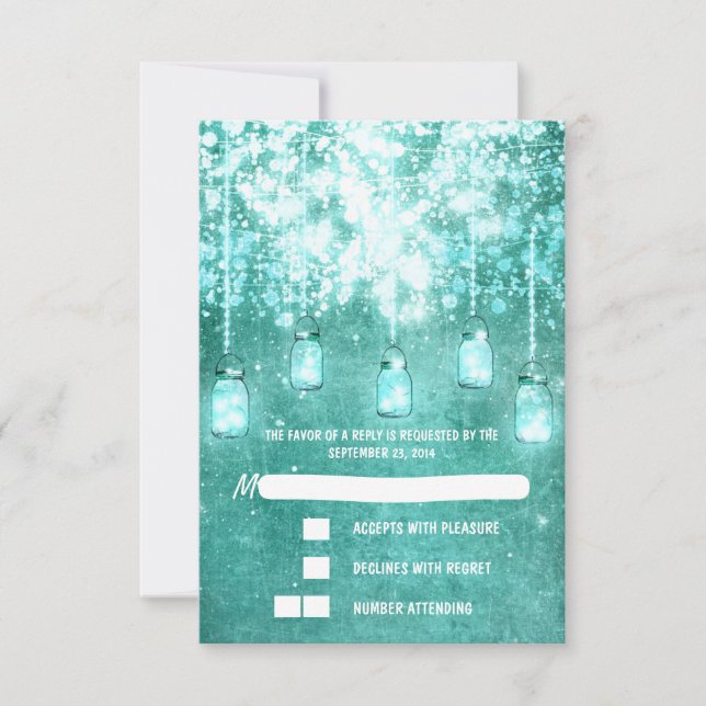 String lights aquamarine Mason Glas Hochzeit RSVP  Karte (Vorderseite)