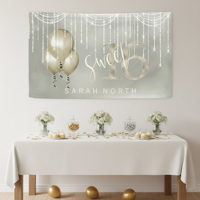String Lights & Balloons Sweet 16 Champagne ID473 Banner (Von Creator hochgeladen)