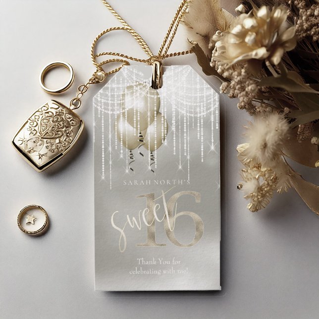 String Lights & Balloons Sweet 16 Champagne ID473 Geschenkanhänger (Von Creator hochgeladen)