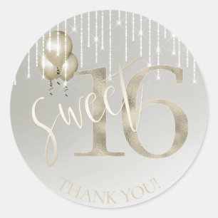 String Lights & Balloons Sweet 16 Champagne ID473 Runder Aufkleber