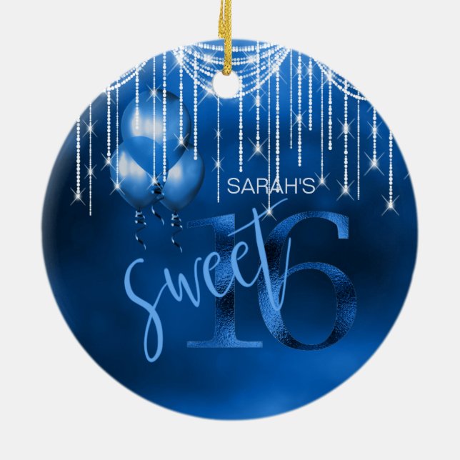 String Lights & Balloons Sweet 16 Dk Blue ID473 Keramikornament (Hinten)