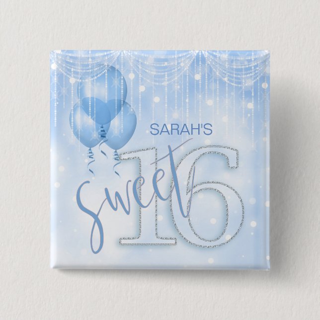 String Lights & Balloons Sweet 16 Lt. Blue ID473 Button (Vorderseite)