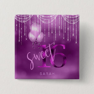 String Lights & Balloons Sweet 16 Orchid ID473 Button