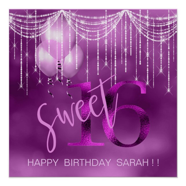 String Lights & Balloons Sweet 16 Orchid ID473 Poster (Vorderseite)