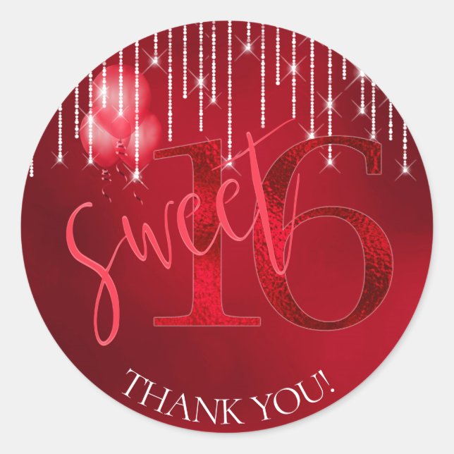 String Lights & Balloons Sweet 16 Red ID473 Runder Aufkleber (Vorderseite)