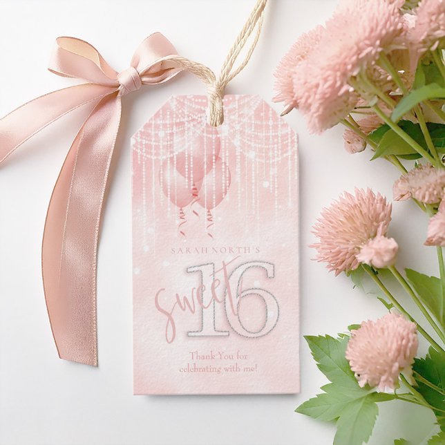 String Lights & Balloons Sweet 16 Rose Gold ID473 Geschenkanhänger (Von Creator hochgeladen)