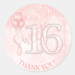 String Lights & Balloons Sweet 16 Rose Gold ID473 Runder Aufkleber